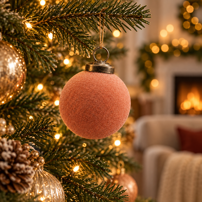 2-Inch Peach Velvet-Flocked Glass Christmas Ball Ornament - image 3