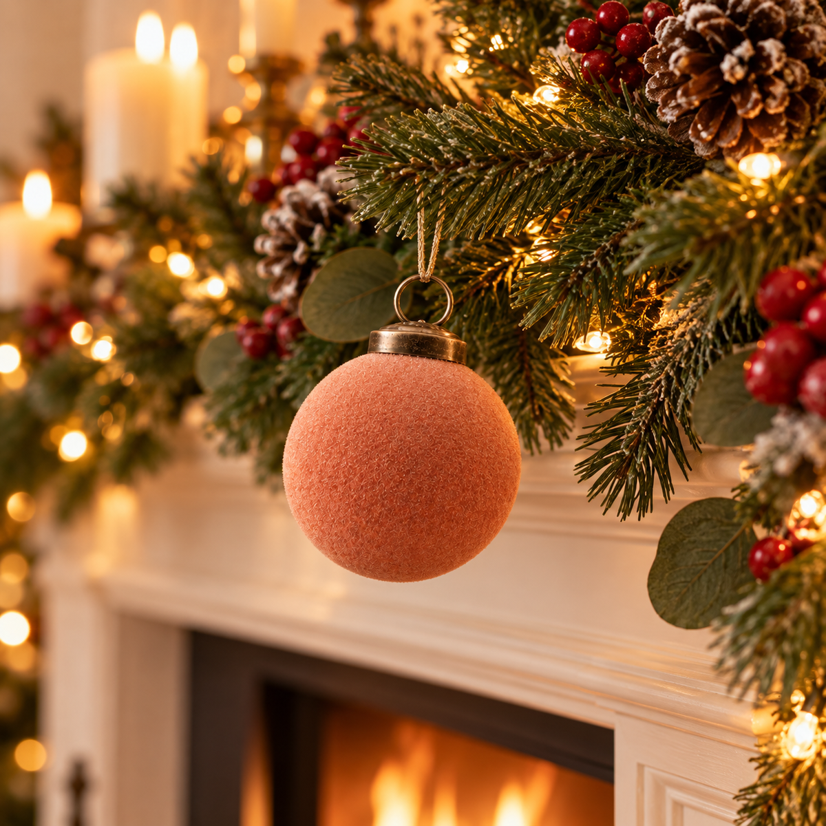 2-Inch Peach Velvet-Flocked Glass Christmas Ball Ornament - image 2