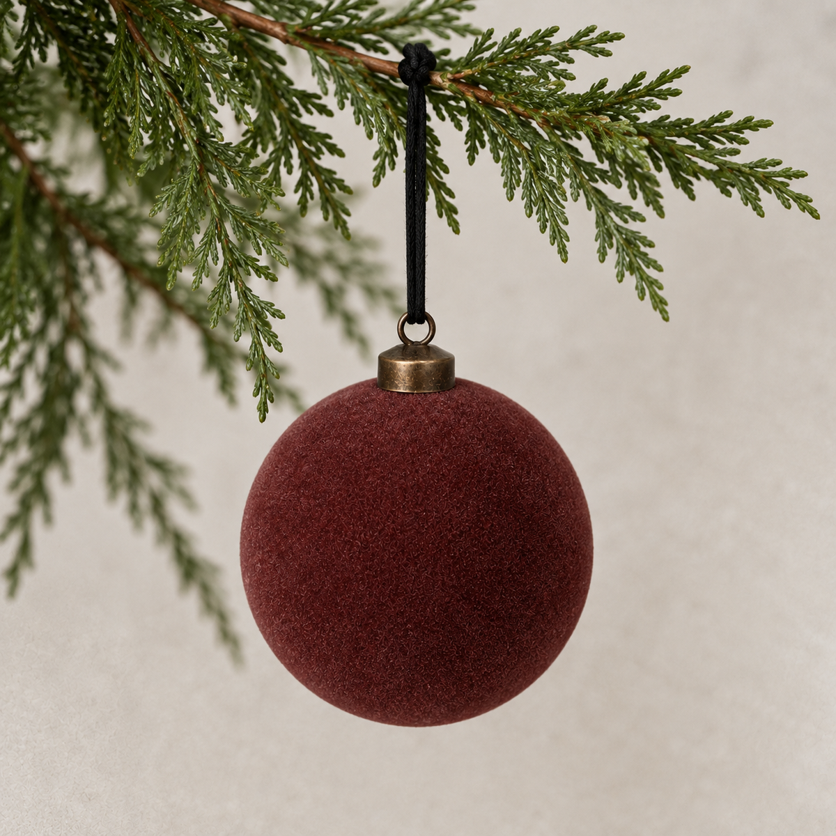 Chocolate Cherry Flocked Shatterproof Christmas Ball Ornament - image 1