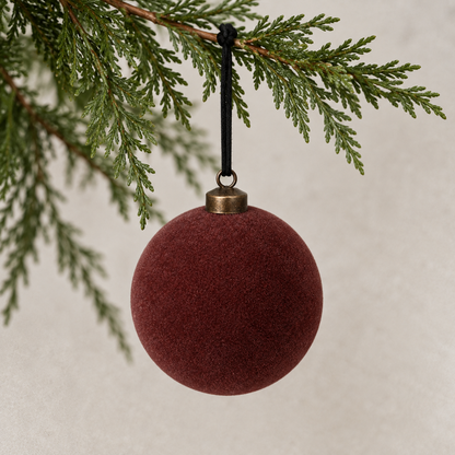 Chocolate Cherry Flocked Shatterproof Christmas Ball Ornament - image 1