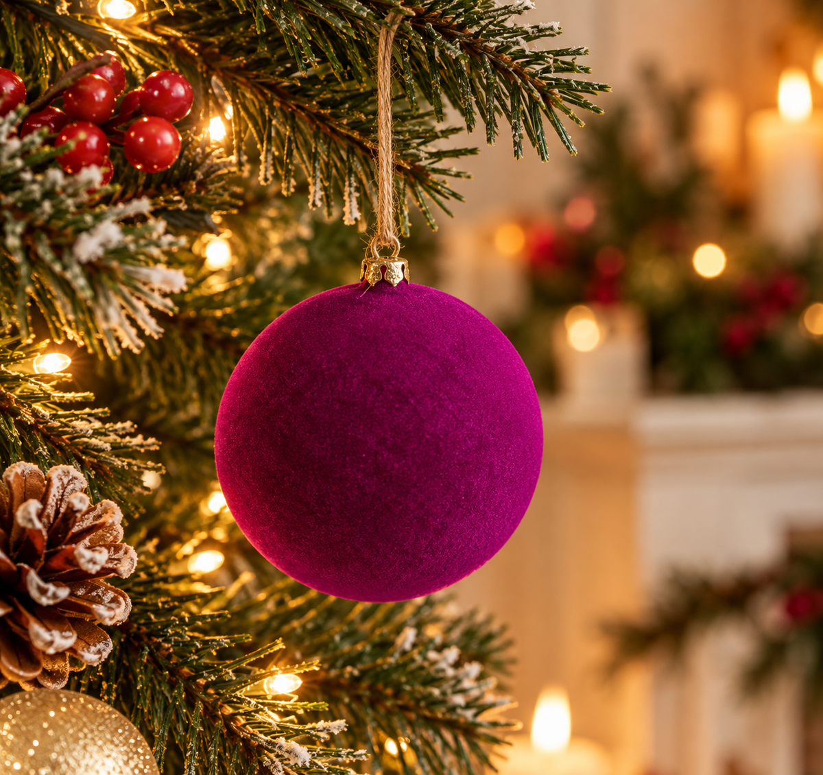 4-Inch Plum Flocked Christmas Ball Ornament - image 3