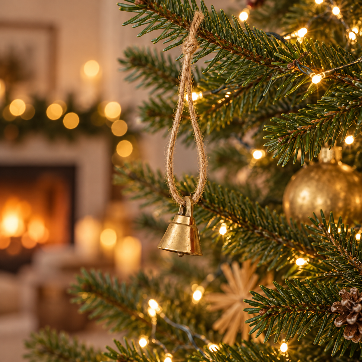 7/8-Inch Brass-Finish Mini Bell Christmas Hanging Ornament - image 3