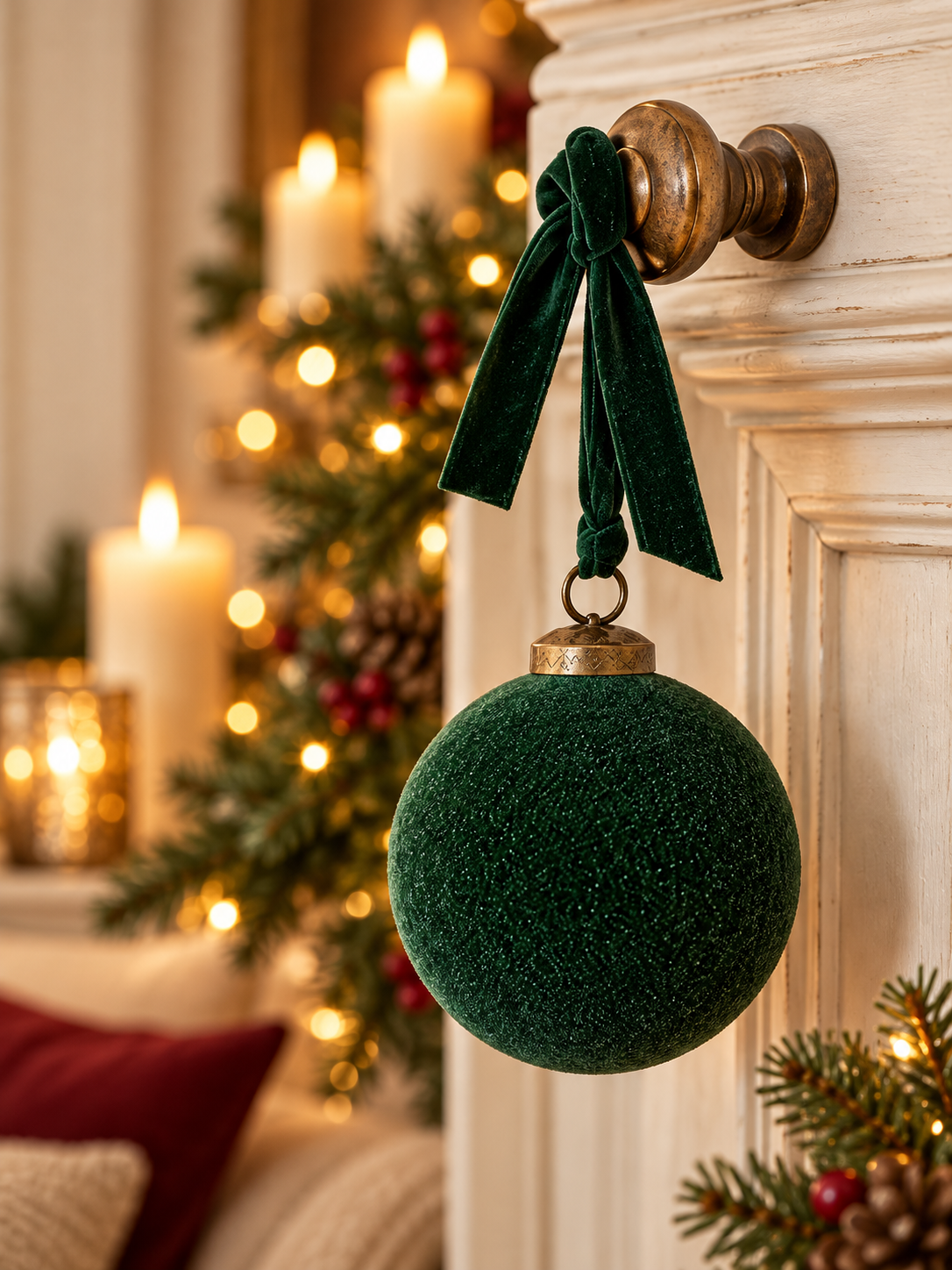 3-Inch Emerald Velvet-Flocked Glass Christmas Ball Ornament - image 2